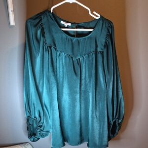 Maurices Teal Blouse with Gathered Sleeves